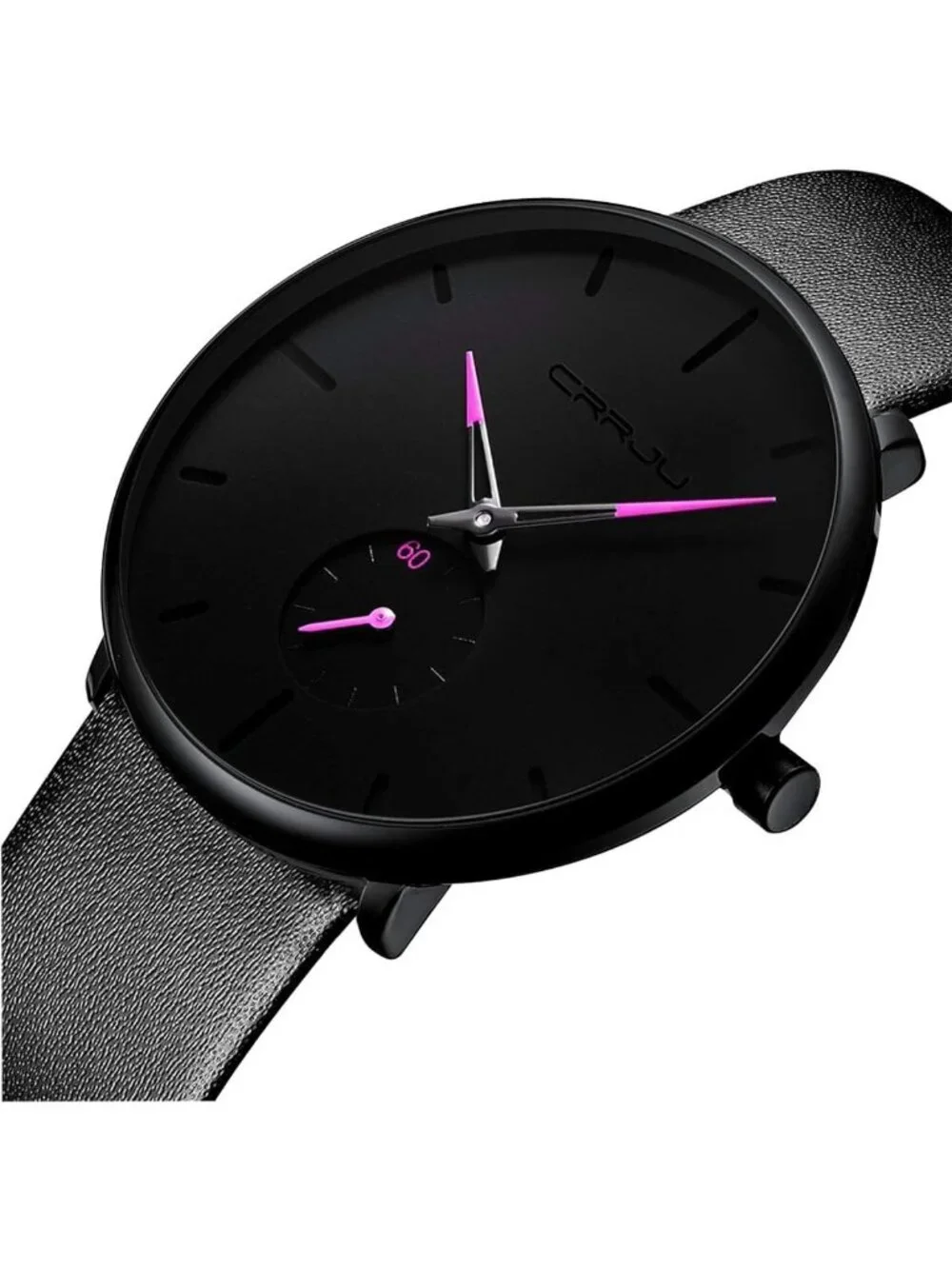 Unisex Pink Purple Ultra-Thin Minimalist Waterproof Fashion Leather Band  Watch